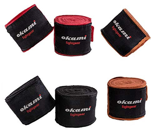 OKAMI Fightgear Handbandagen teilelastisch - 4,60m - Boxbandagen MMA Boxen Bandagen Wickelbandagen Boxen Muay Thai (Schwarz)