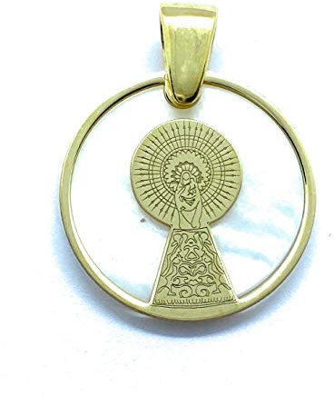 Medalla Virgen del Pilar en plata de ley cubierta de oro de 18kt y nácar®