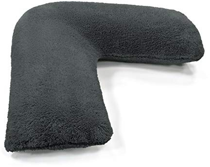 NIGHTZONE Teddy Bear V Shaped complete pillow or Case for support Maternity, Neck, Back, Soft Warm Plush Cosy Fleece Cover (Charcoal, Complete Pillow)