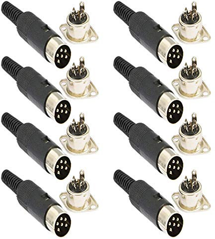RUNCCI-YUN 16pcs 6 Pin DIN Male to Female Connector, Panel Mount, audio AV equipment Chassis Cable Solder Connector, for CNC Project (Black)