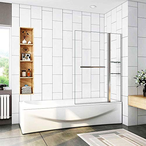 Parete Vasca Doccia Sopravasca da Bagno 120x140 cm Vetro Temperato Trasparente 6 mm Due Mesole Maniglia Portasciugamani