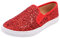 Feversole Women's Fashion Slip-On Trainer Casual Flat Loafers，Skater Pumps Trainers Sneakers Shoes Red Glitter Size 6