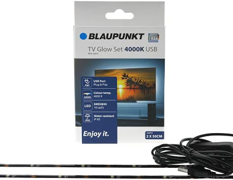 Blaupunkt TV Backlight-Set LED Streifen - USB-Anschluss - Einstellbares Beleuchtungs-Set - DIY -Beseitigt Augenbelastung -Keine Spiegelung am Bildschirm - Plug und Play -Für Fernseher Computermonitore