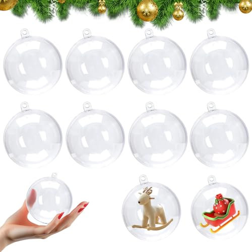 Transparent Weihnachtskugeln, 10 Stück Befüllbare Handwerk Kugeln, Kunststoffkugel Transparent, Kunststoff Kugeln DIY, Klar Weihnachtskugeln, für Weihnachten, Winterthemen Dekorationen Kugeln(6CM)