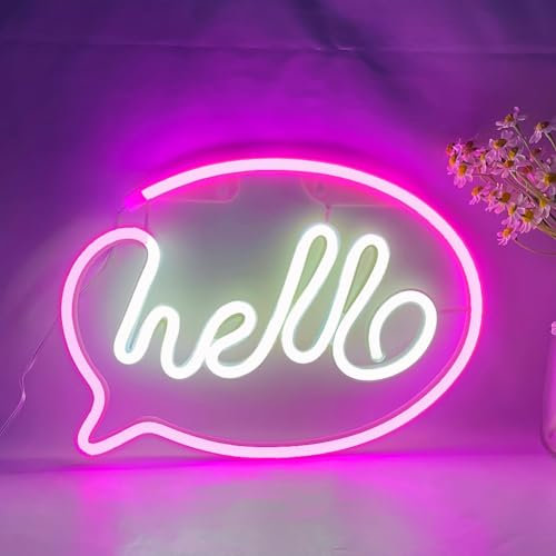 Hallo Neonlicht,Hallo Leuchtreklame USB- oder Batteriebetrieben LED Hallo Neonlicht Geeignet für Schlafzimmer, Party, Bar, Festliche Weihnachts-Halloween-Dekoration Neonlichter