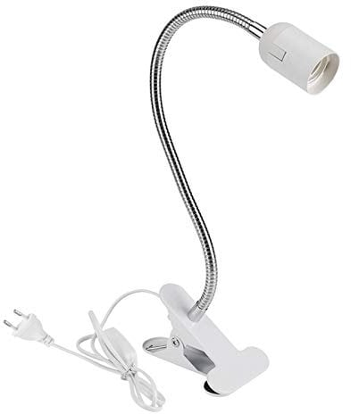 E27 Lampenfassung mit Clip, 360° Verstellbarer Schwanenhals Schwenkbare Nachttischlampe, Tischlampe Klemmleuchte Schreibtischlampe Lampensockel für Zuhause, Büro, Computer - Weiß(B)