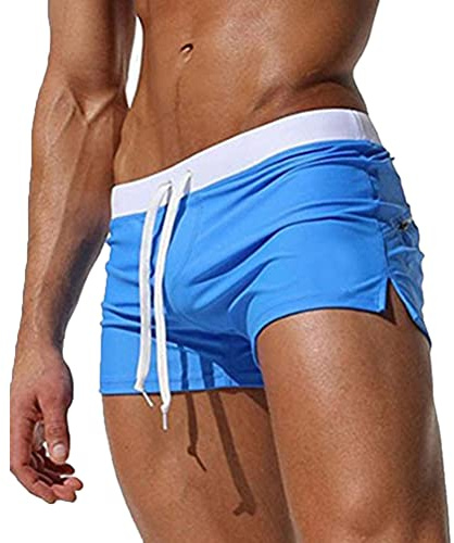 Oanviso Maillot de Bain Serrés pour Hommes avec Poche Zippe Boxer Trunks Shorts Shorts de Sports Nautiques avec Cordon de Serrage Classiques Couleur Unie Surf Shorts Swimpants A Bleu S