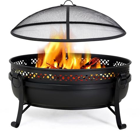 SUNCREAT Feuerstelle für den Außenbereich mit Funkenschutz, 101,6 cm, tragbare Feuerstelle für Camping, Bronze