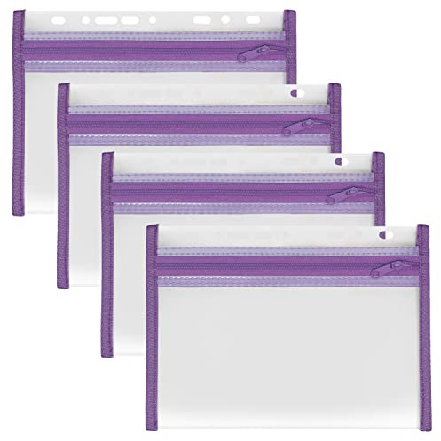 VELOFLEX A435006 - Dokumentenhülle mit Reißverschluss, 4 Stück, DIN A5, abheftbar, lila, VELOBAG XXS, Reißverschlusstasche