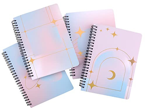 FNLLC A5 Notizblock mit Spiralbindung (160 Seiten) Ringbuch Notizblock,Hardcover Notizbuch, Liniert 4-Stück, leicht zu Tragen - Stars
