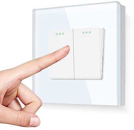 LIAONFOY 2 Fach 2 Lichtschalter Glasrahmen Tasten Schalter Ein Aus Schalter Knopf steuerung Wandschalter Unterputz Weiß 110-250V 86mm