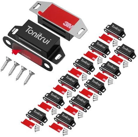Tonitrui Schranktür-Magnet, flacher Boden, Schrank-Magnetschnäpper mit Klebstoff, 15,9 kg magnetischer Schranktür-Schubladen-Riegel (schwarz, 6 Stück)