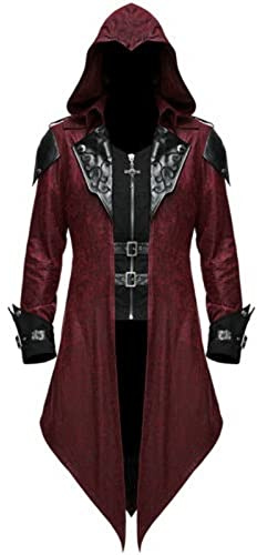 Gothic Jacke Herren ,Mittelalter Mantel Herren,Steampunk Jacke Herren Vintage Hoodie Kapuzenjacke Sweatjacke mit Kapuze Punk Mäntel Kapuzenpullover Viktorianischen Fasching Karneval Halloween Kostüm