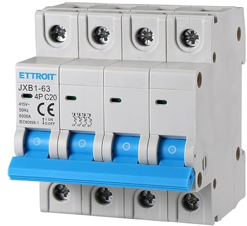 Disjoncteurs Thermique-magnétique pour Protection 4P 20A 220V 380V Salvavita 4 Modules DIN Ettroit JXB1-63-4P-20A