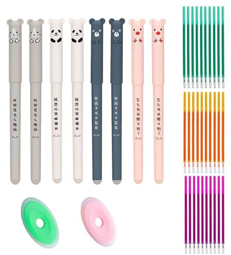 YHUIKXIN Radierbarer Kugelschreiber, 8 Stück Farbe Tintenroller Radierbar 0.35mm Cartoon Löschbarer Stift mit 30 Nachfüllungen und 2 Radiergummis Gelstiften für Kinder Studenten Schule Büro