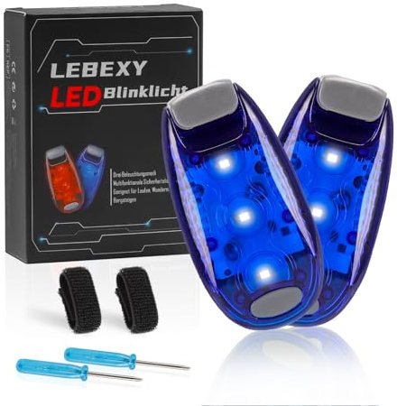 LEBEXY LED Blinlicht Sicherheitslicht 2 Stück Set | Drei Lichtmodi | Sicherheit Licht für Kinder Schulranzen |Ideal Sicherheitswarnleuchte für Kinderwagen, Radfahren, Wandern, Camping, Haustiere, Blau