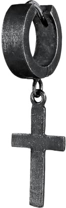 Kuzzoi Herren-Ohrring Creole mit Kreuz aus 925 Sterling Silber oxidiert Single Scharnier Creole (13mm) rund für Männer 1 Stück hochwertiger Ohrhänger