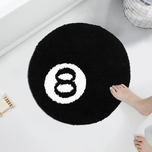 Eummy 8 Ball Rug 60cm Round Tufted Soft Flocking Non-Slip Machine Washable Black Decorative 8-Ball Rug