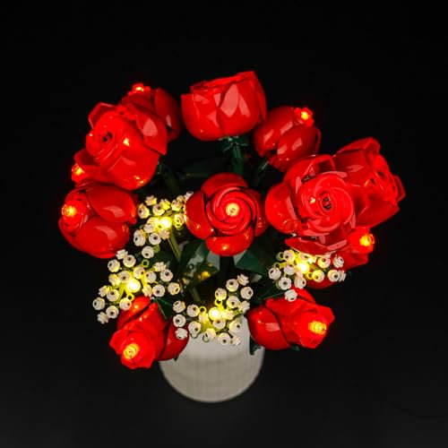 BrickBling Juego de luces LED para ramo de rosas 10328 (sin modelo), juego de iluminación decorativa para ramo de rosas artificiales flores de San Valentín regalo para adultos, decoración única para