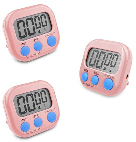 Fousenuk 3 Pièces Minuteur de Cuisine Magnétique Rose, Chronometre avec Grand Écran LCD, Chronomètre et Alarme Digital, Timer Enfant, Compte à Rebours pour Kitchen Cuisson Douche Sport