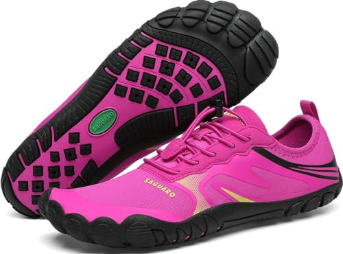 SAGUARO Badeschuhe Herren Wasserschuhe Damen Barfuss Schuhe Sport Schwimmschuhe Barfußschuhe Gegen Seeigel Aquaschuhe rutschfest Strandschuhe Leicht Neoprenschuhe Barfussschuhe Tiefes Rosa, Gr.38