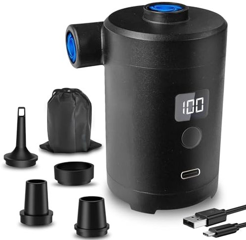 Kazaigou Electric Air Pump,4000mAh Rechargeable Electric Air Mattress Pump with 4 Nozzles & LED Display Screen, Cordless Portable Mini Pump for Inflatables,Air Bed,Sofa,Mattress,Paddling Pool,Camping