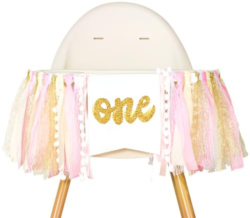 G2PLUS Pink ONE Highchair Banner: 1st Birthday High Chair Banner, for Baby 1st Birthday Party, Photo Props, Ribbon and Jute