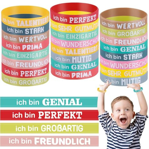 Huiguli 24 Stück Motivationsarmbänder auf Deutsch, 20,2 cm Inspirierenden Sprüchen Silikon Armbänder, Motivierendes Silikonarmband, Mutmacher Geschenke Party Mitgebsel für Kollegen Teenager Kinder