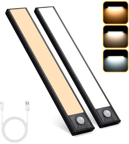 MKKM Unterbauleuchte Küche Led 2 Stück 40cm, Schrankbeleuchtung mit Bewegungsmelder LED Küche 2000mAh led leiste Batterie Aufladbar für Küche Kleiderschrank Flur Treppe