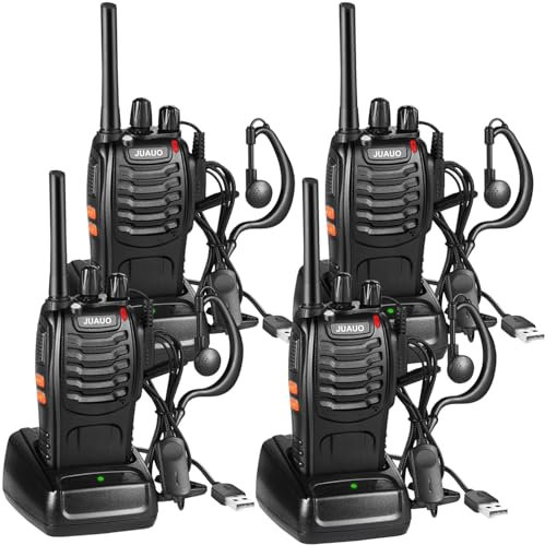 Walkie Talkie Profesionales, USB Recargables PMR 446 Radiocomunicación 16 Canales Largo Alcance Walkie-Talkie con Pinganillo, Luz LED y Función VOX, Actividades al Aire Libre - (Negro, 2 Pare)