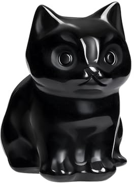 CrystalTears Black Obsidian Healing Crystal Cat Figurine - Carved Gemstone Cute Stone Cat Statue Ornament for Home Office Desk Decor, Lucky Cats Gifts for Women Men Christmas, 1.5”