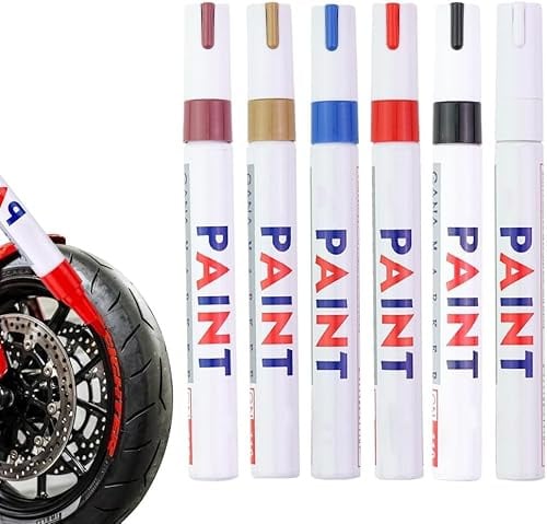 Qklovni Wasserdichter Reifenlackstift, lichtechter Reifenlackstift, bunte Markierungsstifte, Premium-Reifenmarkierstifte für Auto, Motorrad, Reifenbeschriftung (6 Stück-A)