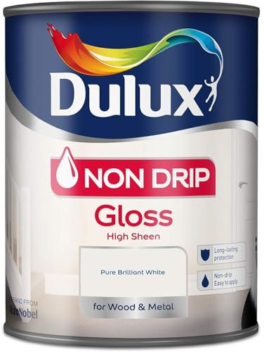 AMK® Dulux Non Drip Gloss Wood & Metal Paint 750ml Pure Brilliant White High Sheen Quick Dry No Sag Interior Decoration Suitable