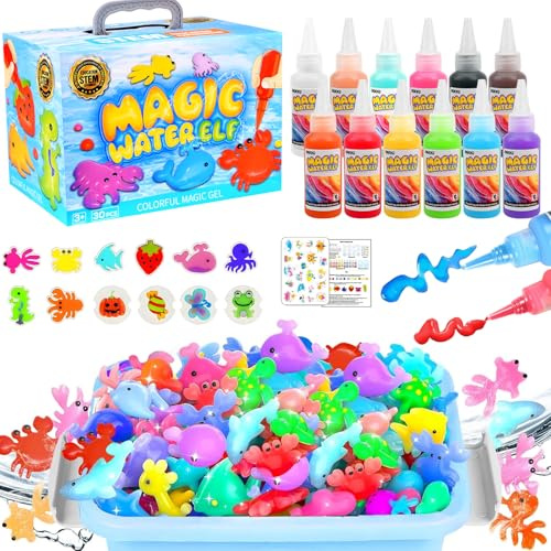 Magic Water Elf, Aqua Gelz Set mit 12 Flaschen Farbgel & 12 Formen, Bastelset Spielzeug Mädchen 4 5 6 7 8 9 10 Jahre, Weihnachten Geschenk 5-9 Jahre Mädchen Jungen, Kreativ Wasserspielzeug für Kinder