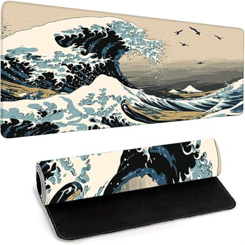 Mouse Pad, Premium-Textured Square Mousepad 1500 x 800 x 3mm, Gaming Mouse Pad Stitched Edge Anti-Slip Waterproof Rubber Mouse Mat, mousemat Pretty Cute Mouse Pad for Office Gaming Black Landscape V-W