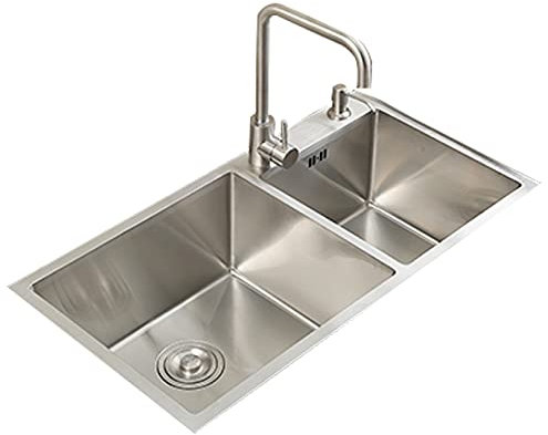 JXDWTL Fregadero de Acero Inoxidable, Fregadero de Cocina de Dos Senos con Montaje Superior, Incluye dispensador de jabón y colador