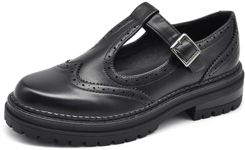 IF Fashion Scarpe Stile Mary Jane da Donna Decorazioni Brogue Eleganti Inglesi Londra Oxford GA011 Nero N.38