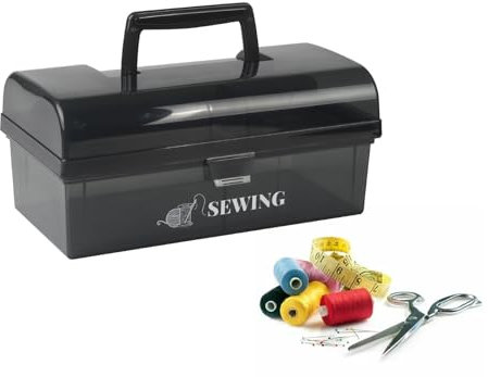 Mowhut Nähkästchen, 2 Ebenen, Nähset, Aufbewahrungsbox leer mit herausnehmbarem Tablett, Grau, 25,4 cm x 13 cm x 10,9 cm