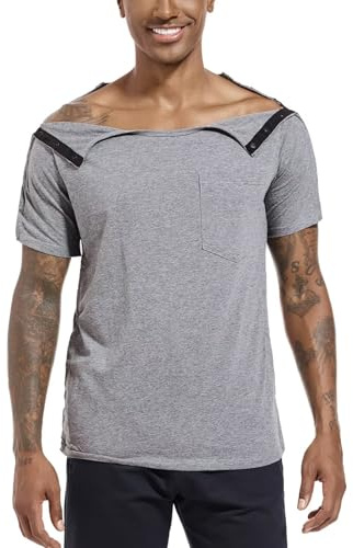 Landofgenie Herren-Shirt für Reha nach Schulter-OP & Chemo Grau L
