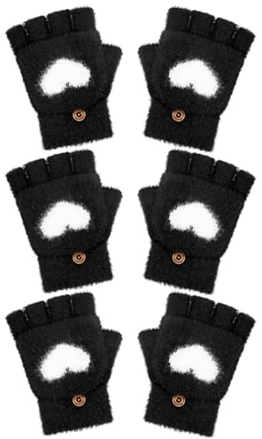 Geyoga 3 Paia Guanti Senza Dita Bambino | Guanti Senza Dita, Guanti Convertibili con Flip Top, Guanti Bambino Invernali, Con Motivo Cuore, Regali per Bambini di Natale
