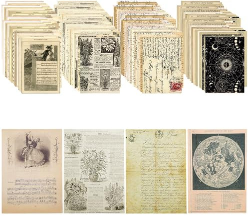milaosk 120 Stk Scrapbooking Papier 14x20cm,Scrapbook Zubehör Vintage Papierkunst Bastelpapier Scrapbooking Papier Vintage für Journal Zubehör DIY Fotoalbum Tagebuch Dekorpapier