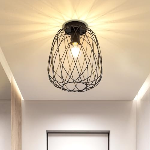 Glitzerlife Deckenlampe Schwarz Flurlampe Vintage - Deckenleuchte Industrial Retro E27 1 Flammig Lampe Decke Runde 25CM Lampenschirm Metall Korride Wohnzimmer Küche Schlafzimmer