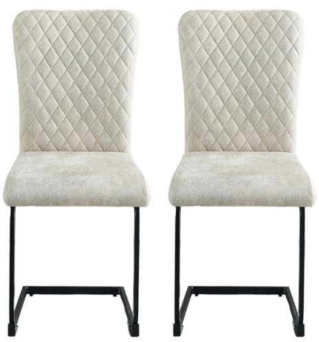 JaHECOME Freischwinger Schwingstuhl 2er Set, Esszimmerstuhl mit PU Kunstleder und hoher Rücklehne, Metallgestell, Moderner Küchenstuhl, Polsterstuhl für Wohnzimmer Konferenzraum Esszimmer (2, PU weiß)