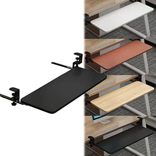 Ergonomic Sliding Keyboard Tray Shelf Adjustable Arm Rest 75x25cm for Home Office Work Gamer Desk Improve Posture Pull Out Keyboard Walnut Finish