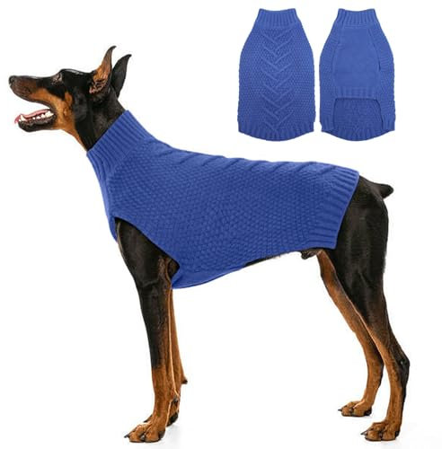 Katzinst Hundepullover, Hund Pullover für Große Hunde, Strickwaren Pulli Hund, Dickes Material Hundepullover für Winter, Fleece Hunde Pullover für Dobermann, Denim-Blau, 2XL