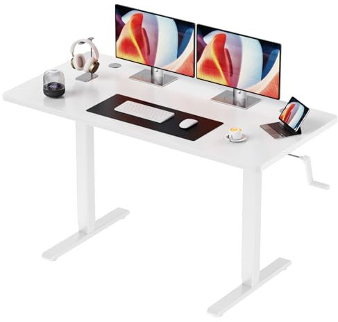 Flycity Höhenverstellbarer Schreibtisch 120 x 60 cm, Manuell verstellbar in Weiß, Kratz und Schmutzabweisende Spanplatten, Verdickter Metallrahmen aus Kohlenstoffstahl
