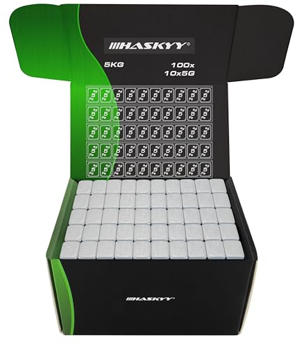 HASKYY 5kg Auswuchtgewichte Wuchtgewichte Klebegewichte 5g x 10 Silber für Alufelgen - 100x Kleberiegel mit Abrisskante und Selbstklebend