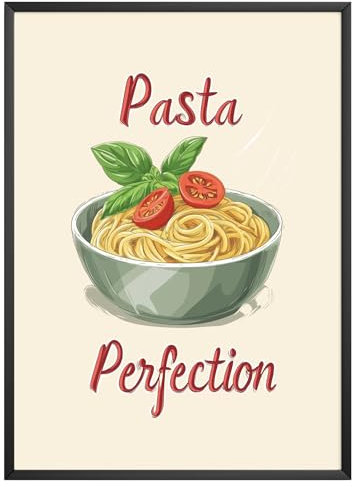 MJ-GRAPHICS® Poster Pasta Perfection Bild Italienische Pasta Wanddeko, A4 FineArt Druck, Esszimmer Deko, Geschenk für Pasta-Liebhaber, Retro Küche Poster, FineArt Wandbilder - A4 ohne Rahmen