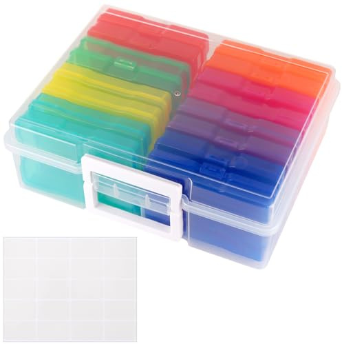JIEHIN Fotobox Aufbewahrungsbox, Foto Aufbewahrungsbox mit 16 Bunt innere Fotobehälter 12x17cm, Durchsichtige Foto Organizer Box aus Kunststoff für Karten, Handwerk, Fotos