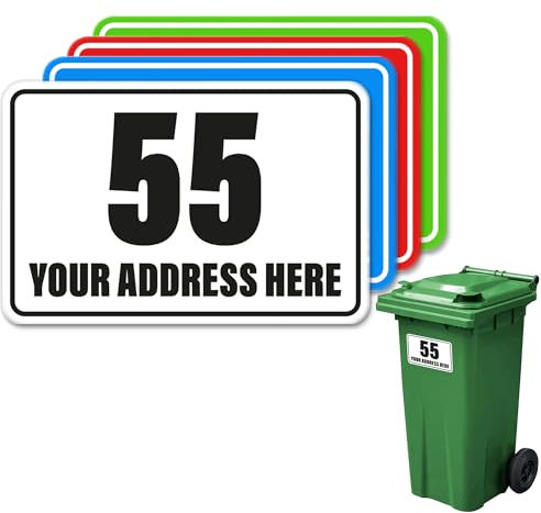 4x Wheelie Bin Number Stickers Trash Garbage Can Coloured Stickers Custom House & Street Name Address Labels
